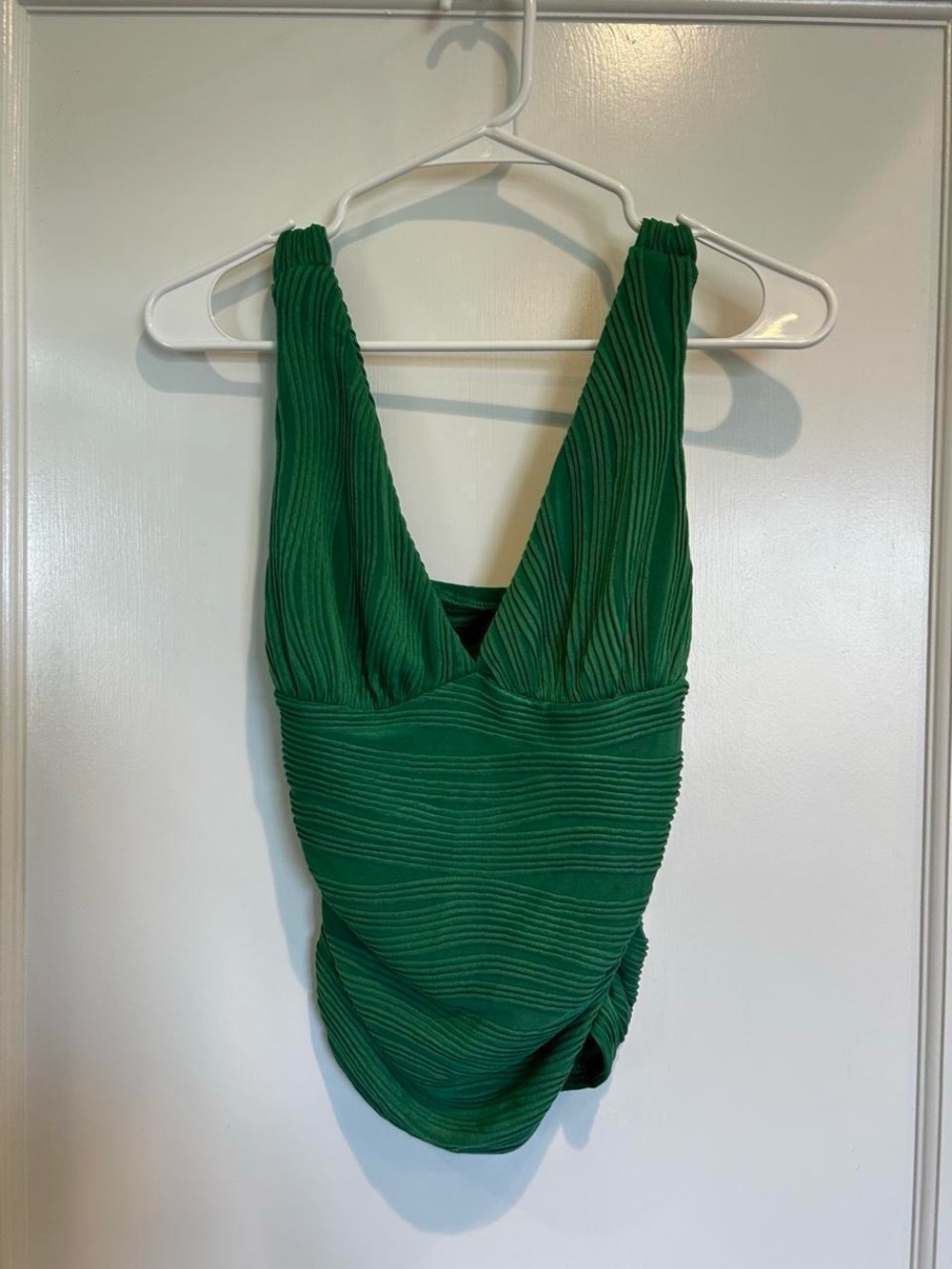 Shein Emerald Green Wavy Ribbed and Ruched Tank Top